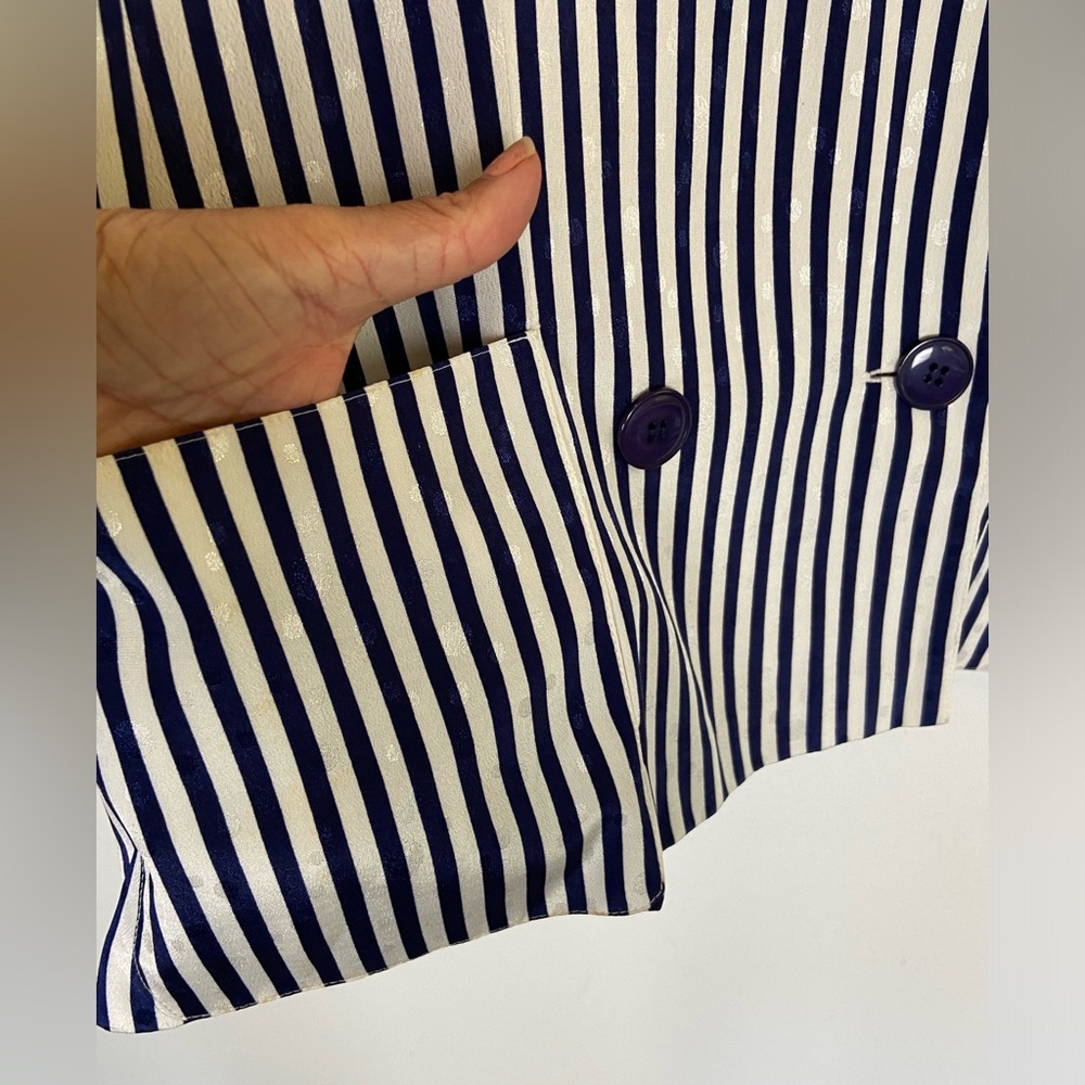 Leslie Fay Women's 80s 90s Satin Stripes Double Breasted Jacket Size 18 Nautical - Picture 3 of 11